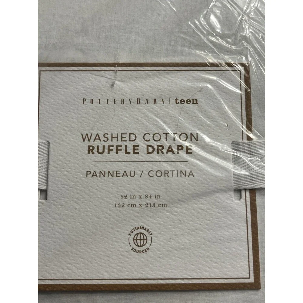 Pair of Pottery Barn Washed Cotton Ruffle Drape Curtains 52x84” per Panel